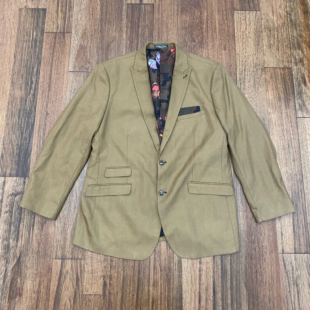 PAISLEY & GRAY 50R Tan Blazer Floral Lining Orig $250